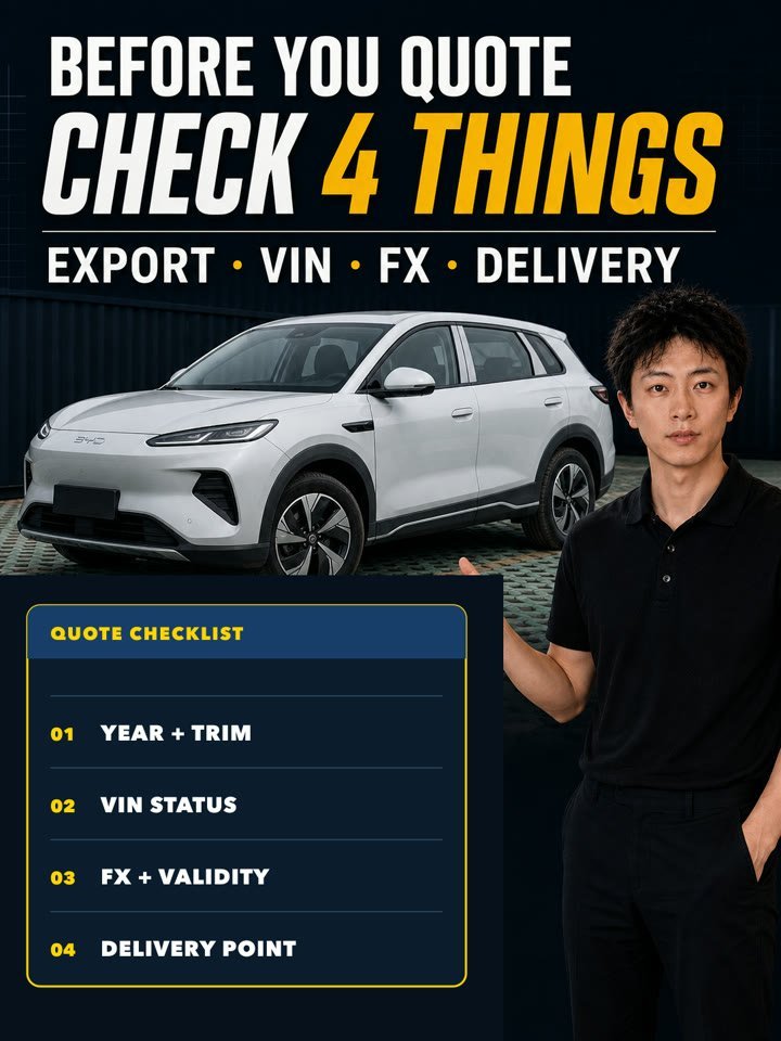 Checklist for verifying a vehicle export quotation